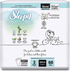 Sleepy Bio Natural Ultra Sensitive Baby Diapers | Size 2 (3-6 kg) | Pack of 68